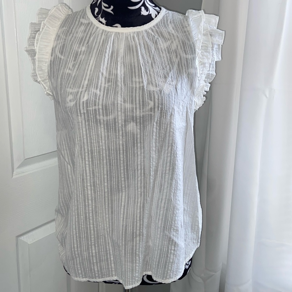 LOFT textured cutout back ruffle sleeve top NWT